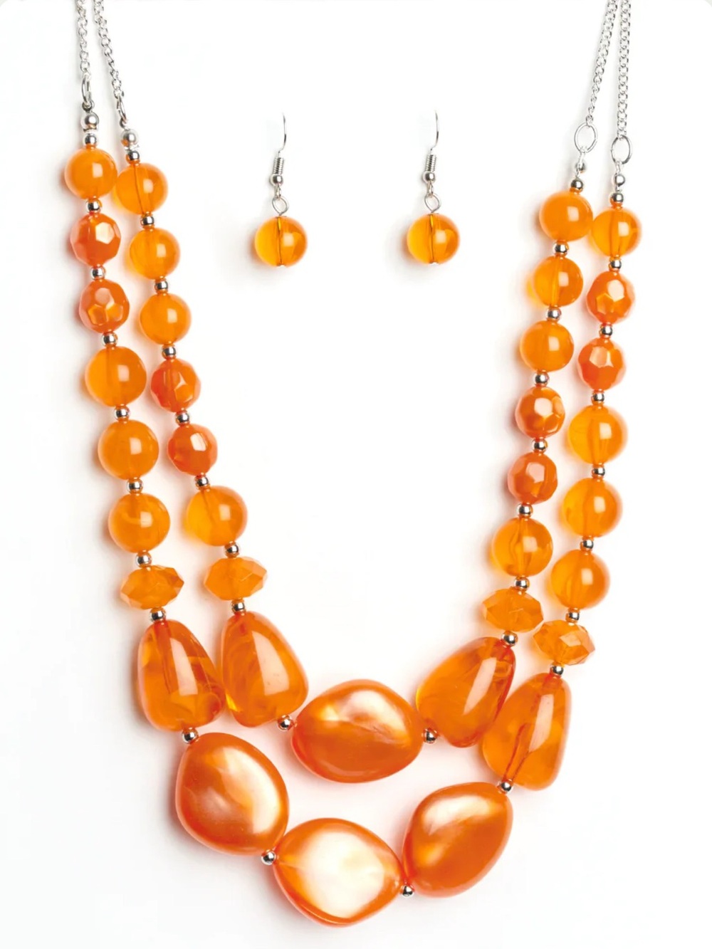 Paparazzi Beach Glam Orange Necklace with matching earrings.